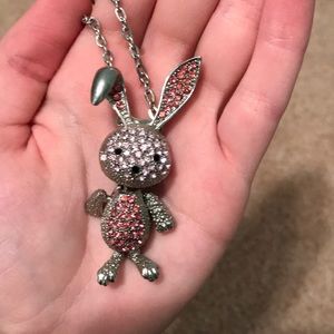 Long crystal pink bunny necklace